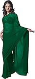 pvs traders Women's Bollywood Chiffon Plain Sari Festival Uniform Saree Wrap Fabric (Green)