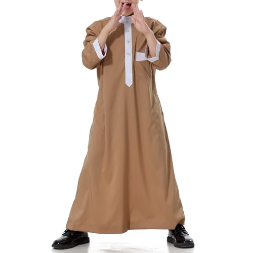 Arabic Thobe for Muslim Boys Eid Outfit Long Sleeve Kaftan Kids Prayer Dress Boys Muslim Thobe Ramadan Islamic Clothing3