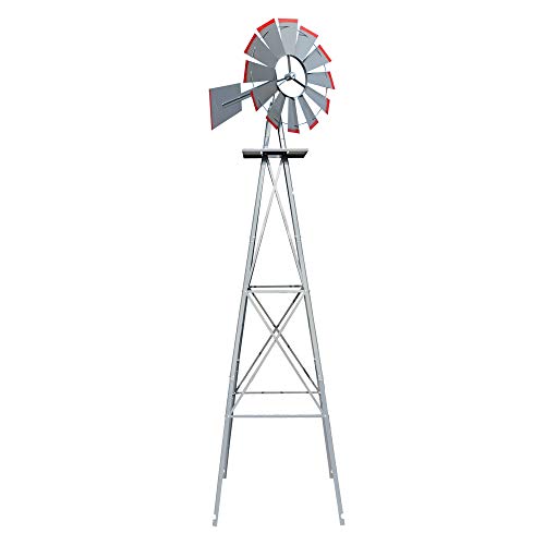 VINGLI Upgrade 8FT Ornamental Windmill Backyard Garden Decoration Weather Vane Heavy Duty Metal Wind Mill w/ 4 Legs Design Grey
