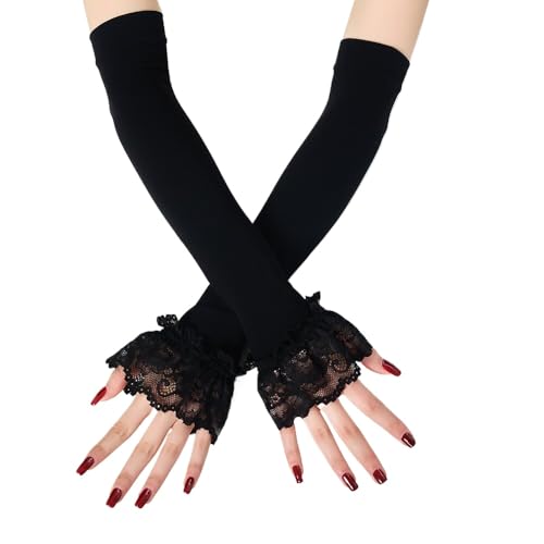 Long Lace Fingerless Gloves for Women Wedding Party Evening Driving Gloves Summer Arm Sleeves