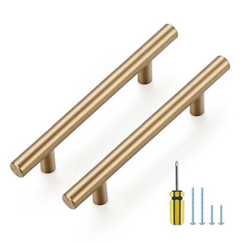 Ravinte 30 Pack Kitchen Cabinet Handles Champagne Bronze 3-3/4 Inch Hole Center Stainless Steel Pulls for Dresser Drawer Cupboard Handles with Screwdriver 6 Inch Length