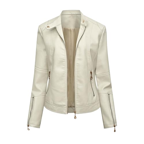 Manteau blanc de qualité supérieure en similicuir ajusté avec col montant