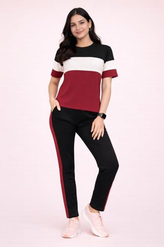Image of Women's Co-Ord Set | Half Sleeve Round Neck T-Shirt with Matching Track Pants | Stylish Casual Lounge Wear, Travel Wear, Gym Wear & Daily Wear Outfit for Women
