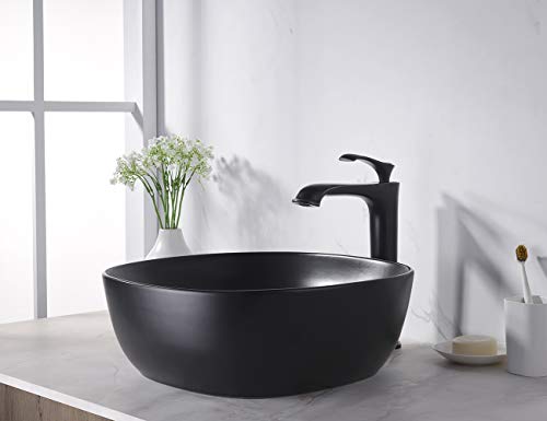 Miyili 16.5"X16.5" Modern Above Counter Square Vessel Vanity Sink Matte Black Porcelain Ceramic Lavatory Bathroom Vessel Sink, Vs4242B #TOP4