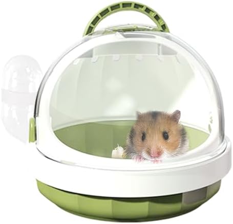 Jaula de Viaje para Hámster, Estuche de Transporte con Botella de Agua Extraíble y Ventana Panorámica, Ideal para Conejos, Erizos y Otros Animales Pequeños