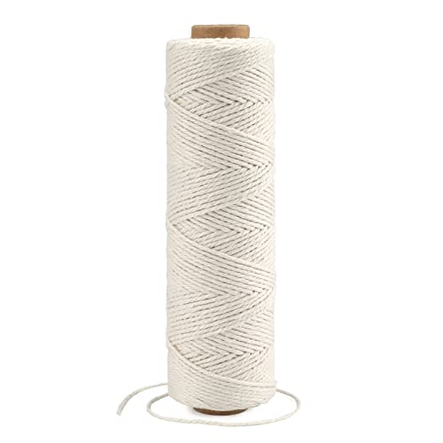 KINGLAKE Cuerda de algodón de 100 m, cuerda de algodón beige de 1 mm, para cocina, cocina, carne, hornear, manualidades, envoltura, jardinería