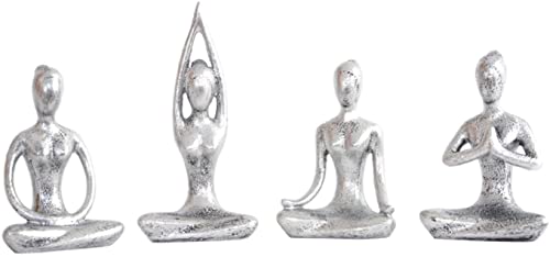 4 Stück Yoga Desktop Figuren Mädchen Statue Yoga Pose Skulptur Yoga Figur Dekor für Zuhause Desktop Dekor - Silber Cover
