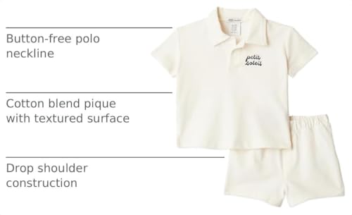 Amazon Essentials Unisex Babies x Sofia Grainge Cotton Pique Baby Boys and Toddlers Short Sleeve Shirt & Shorts Set, Ivory Navy Petit Soleil, 6-9 Months - image 4