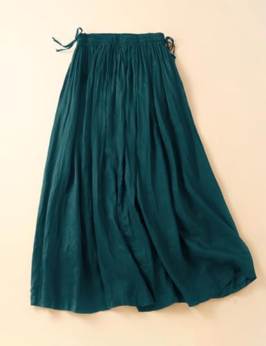 IDEALSANXUN Linen Skirts for Women Spring Summer A Line Elastic High Waisted Casual Drawstring Flowy Midi Skirt3