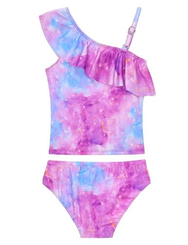 Image of Girls Tankini Swimsuit Two Piece Bathing Suit Colorful Toddler Kids Ruffle Swimwear Adjustable Strap Summer Beach
