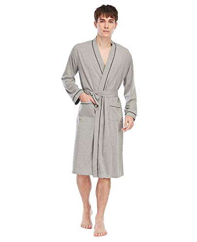 TOP-VIGOR Men's Robe Lightweight Robes for Men with 2 Pockets Bathrobe Soft Sleepwear Mens Loungewear Pajamas