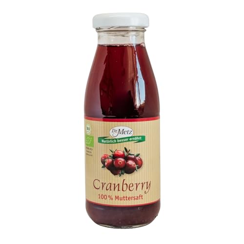 Dr. Metz Cranberry 100% Muttersaft Bio 250 ml aus 100% kanadischen Bio-Cranberries ungesüßt ohne Zusätze schmeckt erfrischend fruchtig-herb