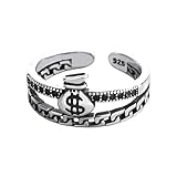 Fashion Creative Dollar Wallet 925 Sterling Silver Jewelry Personality Black Crystal-Layer Opening Rings TYB039