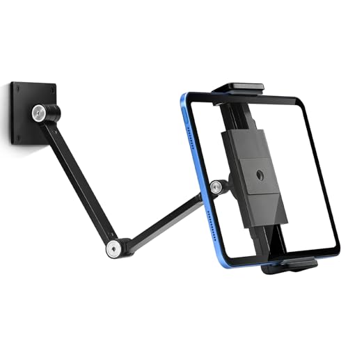 UPERGO Tablet Wall Mount - Foldable & Extendable Aluminium Arm 360 Rotating Adjustable Clip Holder for iPad/Phone (4.7-12.9) Kitchen/Office Use