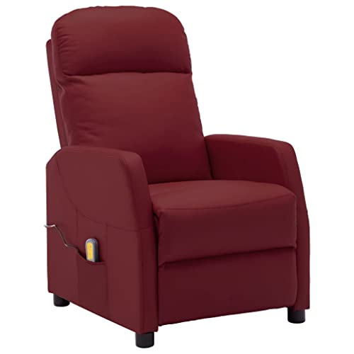 vidaXL Fauteuil de Massage Inclinable TV Fauteuil de Relaxation Electrique Salle de Séjour Salon Maison Inclinaison Chauffage Rouge Bordeaux Similicuir