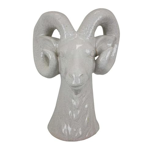 Benjara Accent Tabletop Decor, Strong Ram Head Design, White Ceramic 14 Inch