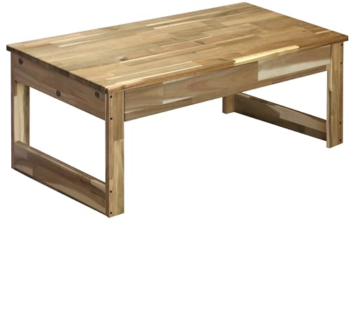 WOODPRO アカシア デスク(引き出し付) 幅73cm 高さ38cm 奥行50cm 無塗装 机 パソコンデスク コンパクト コの字 木製 ローテーブル 横幅と高さは1cm単位でオーダー可 受注生産