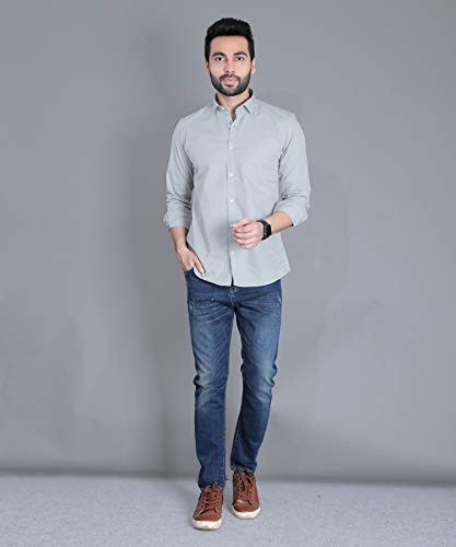 Image of Fifth Anfold Men's Pure Cotton Solid Color Mandarin Collar Full Sleeve Casual Wear Shirt, Office Wear for Men