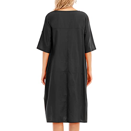 Moochy Vestido de túnica feminino enrolável manga curta confortável bolsos de algodão irregular bain