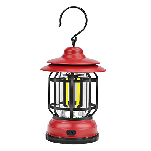 Lanterne Extérieur LED ou Intérieur - Lampe Tempête Lanterne Vintage Rechargeable Lampe de Table Sans Fil LED Lumière, Lampe Tempête Décorative - Design Rétro - Etanche Idéal Pour Jardin (Rouge)