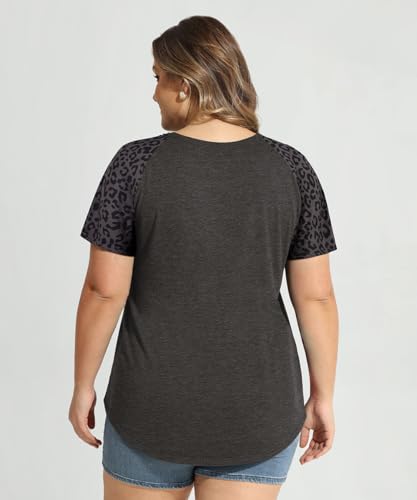 Image of CARCOS Plus Size Tops for Women Short Sleeve Shirt Summer Star /Leopard /Tie Dye /Flower Crewneck Pullover Tunic XL-5XL