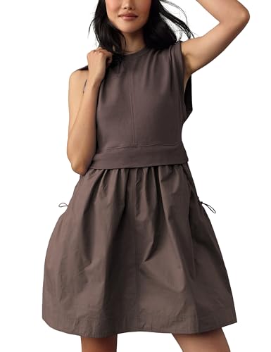 Majdan Womens Sleeveless Sweatshirt Dresses Open Back Tunic Dress Pullover Mini Dress with Pockets