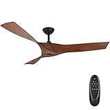 Hykolity 52 Inch Minimalist Style DC Motor Ceiling Fan with 3 Walnut ABS Reversible Blades, ETL Listed Indoor Ceiling Fans for Kitchen, Bedroom, Basement, Living Room, No Light with Remote Control