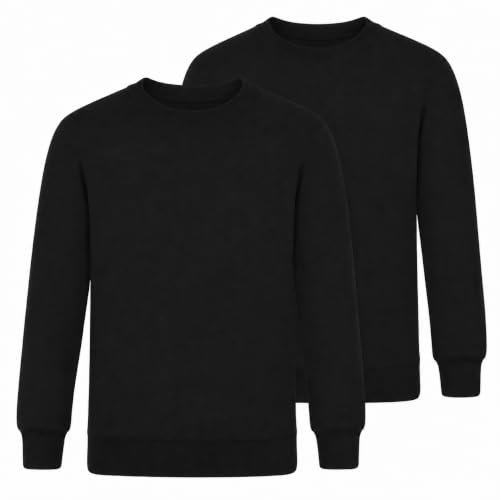 Image of L S U PACK OF 2 BOY/KIDS SCHOOL JUMPERS CREW NECK, ROUND NECK UNIFORM FLEECE SWEATSHIRT JUMPER (13-14 Years, Black)