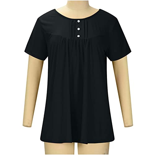 Vifucz Juniors Crew Neck T Shirts Tops Tee for Women Short Sleeve Loose Fit Long Pleated Basic Fall Summer Shirts 20242