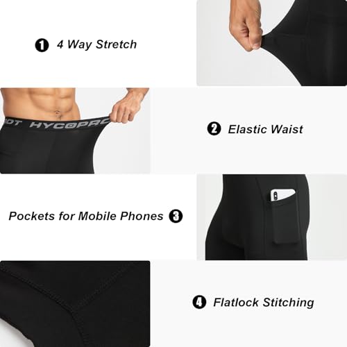 HYCOPROT Men's 3/4 Compression Pants with Pockets Running Workout Athletic Tights Capri Leggings Base Layer Basketball Gym4