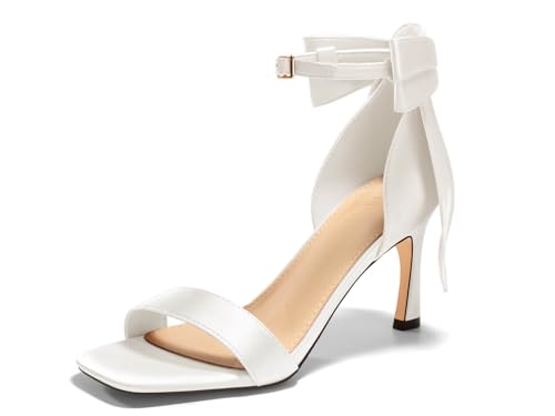 Image of Coutgo Womens Bow Tie High Heels One Strap Heeled Sandals Sexy Stiletto Open Toe Wedding Bride Shoes