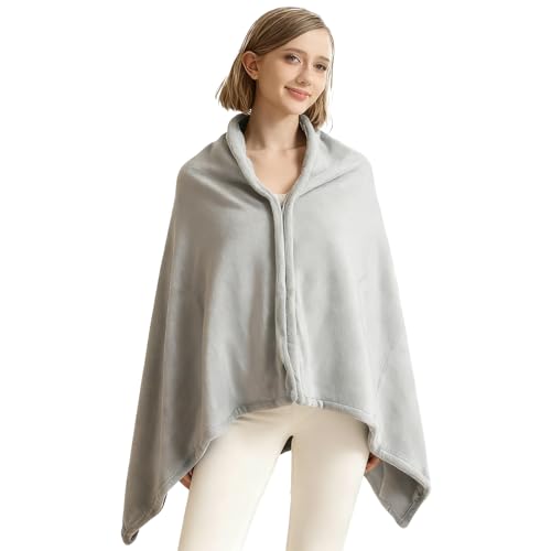 ZCJ Poncho d'hiver pour femme - Cape en polaire épaisse avec fermeture éclair comme couverture douillette et veste de lit chaude pour le bureau, les voyages,...