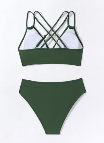 Image of Fanuerg Women's Sexy V Neck Bikini Sets Hollow Out Two Piece Swimsuits Cutout Mid Waist Bathing Suit