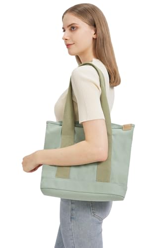 Image of TeeYee 16oz Canvas Tote Bag Casual Multi pockets Handbags Large Capacity Shopping Shoulder Bag with Pocket Bags Work Purses