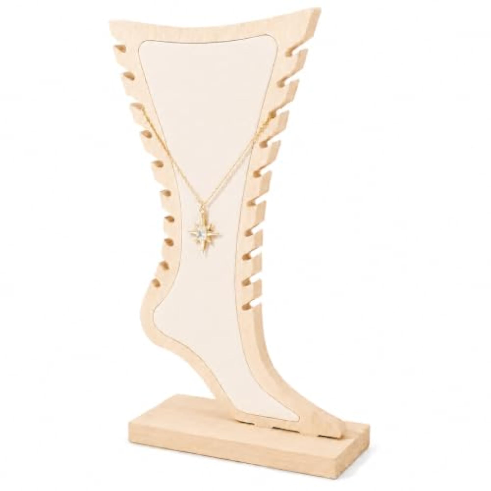 Wooden Necklace & Anklet Holder Stand with Suede Display Panel