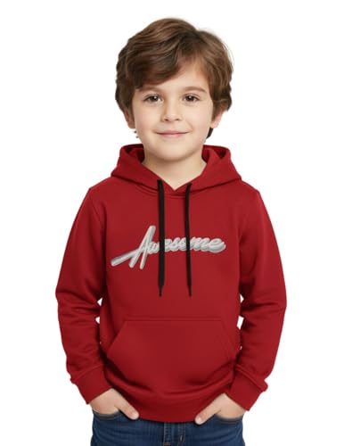 Image of Mack Jonney Boys' inchAwesome inch Printed Fleece Hoodie - Warm Winter Sweatshirt with Kangaroo Pocket -M5452