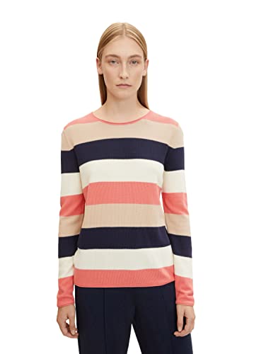 TOM TAILOR Damen 1033701 Basic Strickpullover, 30650 - Pink Navy Colorblock...