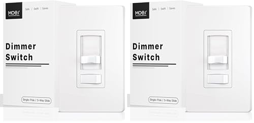 MOES Dimmer Light Switch, 3 Way &amp; Single Pole Dimmable for LED, CFL, Incandescent, Halogen, 600Watt Max, ON/Off with Dimming Slide for Bedroom Hallway, No Neutral Wire Required (Pack of 2)