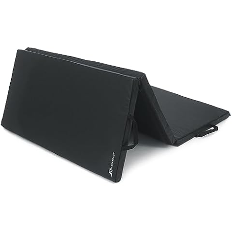 ProsourceFit Tri-Fold Folding Thick Exercise Mat 6’x4’ with Carrying Handles for Tumbling, Martial Arts, Gymnastics, Stretching, Core Workouts, Black Cover