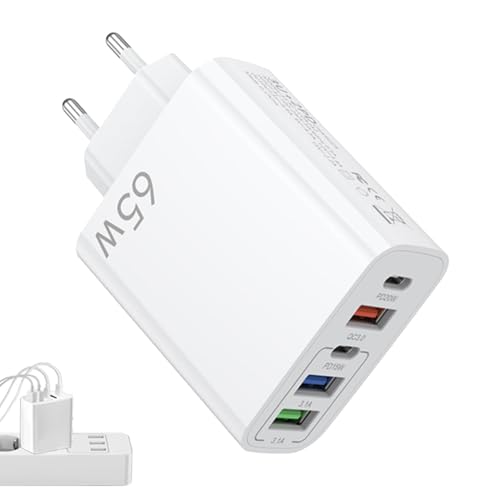 BOULESENM Cargador de 65 W, Cargador rápido Multi USB PD y QC3.0, Cárgador de Fuente de Alimentación con Conector USB C de 65 W y 5 Puertos, Toma USB, Cargador Universal
