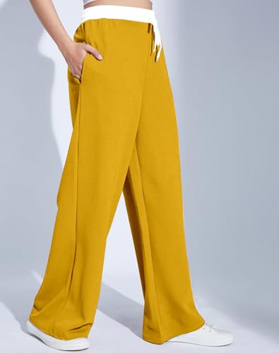 Image of Mehrang Wide Leg Drawstring Pants, with Contrast Waist Band || Casual Lounge Wear Side with Pockets, High Waisted, Relaxed Fit Trouser for Women