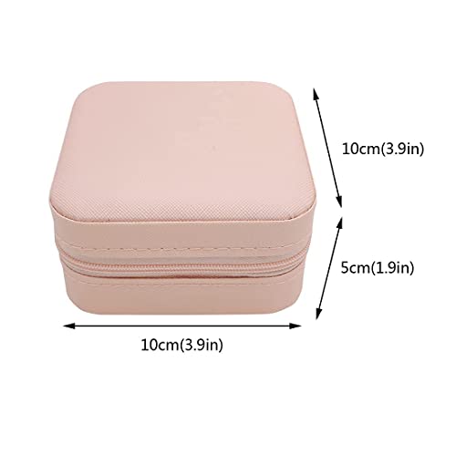 Image of Small Travel Jewellery Organiser Box, PU Leather, Pink, Portable Mini Square Case with Zipper and Dividers for Rings, Earrings, Necklaces, 10x10x5 cm (PINK)