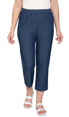 Turtle Bay New York Women's Elastic Waist Pull On Stretch Denim & Twill Capri with side pockets