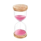 5 Minute Sand Timer, Wooden Hourglass Hour Glass Timer, Small Pink Sand Clock, Mini Sand Watch 5 Min for Kids, Classroom, Games (Pink)