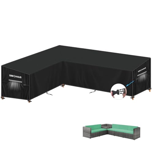 SIMPHAUS Housse Canapé D'angle de Jardin Housse Imperméable de Canapé Extérieur Forme de L Housses Salon de Jardin Angle Exterieur Anti-UV Bache de...