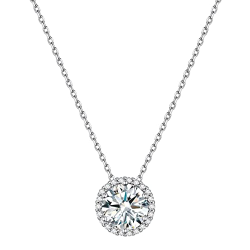 ChicSilver 925 Sterling Silver Heart/Round/Pear/Emerald Cut Simulated Birthstone Halo Necklace Birthday Gift for Women (with Gift Box)
