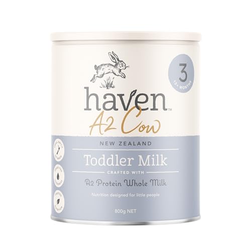 Haven A2 Cow Toddler Milk Drink, Stage 3 (12+ Months), Made with Gentle New Zealand Grass-Fed Cow’s Whole Milk, With Prebiotics, Probiotics, Palm Oil Free, GMO Free – 800g
