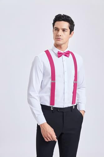 Image of HISDERN Bow Tie and Suspenders for Men Elastic X-Back Suspender and Bowtie Set Adjustable Braces for Wedding Tuxedo