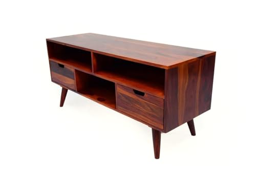 Image of Solid Sheesham Wood TV Unit for Living Room | TV Stand | TV Cabinet with Storage for Living Room and Hotel Furniture (Honey Finish-04)