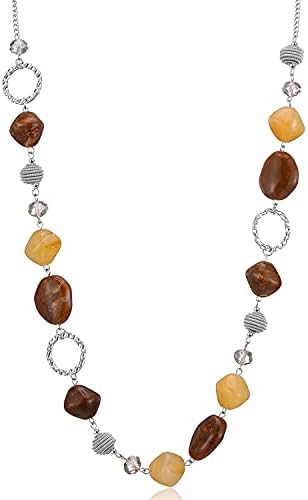 BULINLIN Beaded Long Necklace for Women Silver Sweater Chain Necklace with Crystal Resin Beads, Fashion Jewelry for Girls(Beige and coffee)